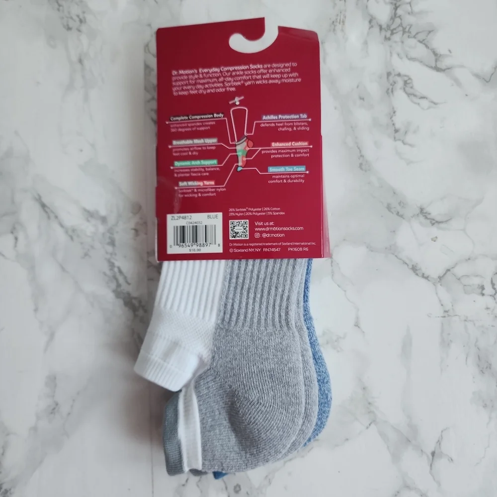 Dr. Motion Ankle Socks 6 Pairs Compression Socks Size Socks 9–11 Shoe 4-10
